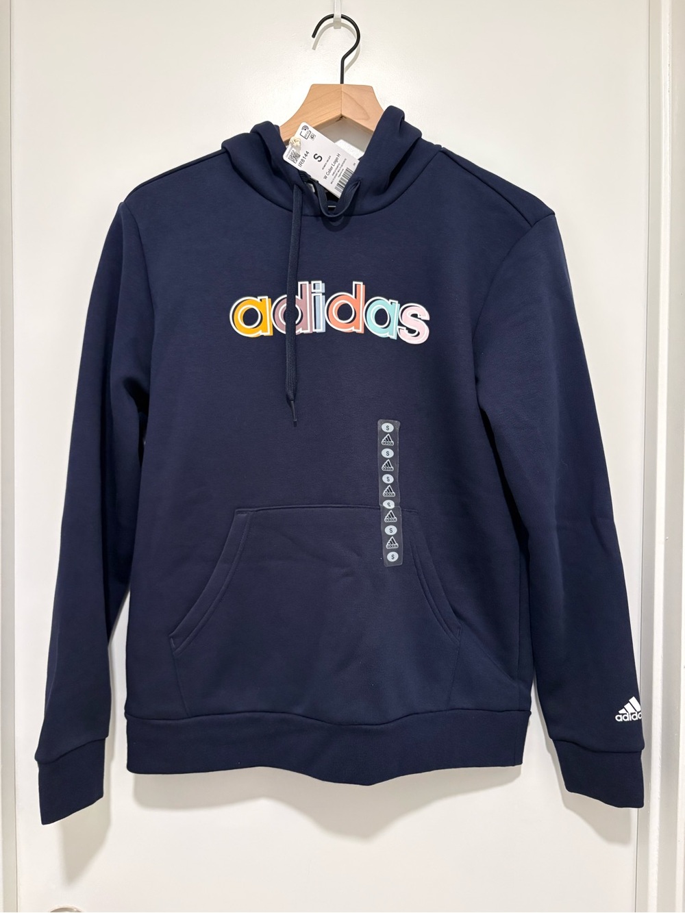 adidas Navy Pullover Hoodie with Multicolor Logo